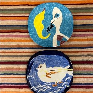 One of a kind hand painted plates with hangers